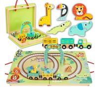Tooky Toy set ferroviario in legno ZOO in valigetta con vagoni magnetici