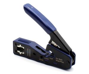 Tool for termination of pass-through RJ45 (8P8C) for CAT 5e and CAT 6 modular plugs