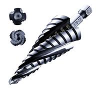 Toolant - Punta per trapano a gradino in cobalto a quattro scanalature a spirale (Pro), 3/16" - 7/8" (12 gradini), punta per trapano a gradino Unibit pronta per impatto, gambo esagonale da 1/4", per