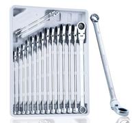 toolant Set di chiavi a cricchetto extra lunghe, testa flessibile e testa fissa offset, set di chiavi combinate a doppia estremità, in acciaio CR-V, metriche 8-19 mm e 21-24 mm, 16 pezzi con vassoio