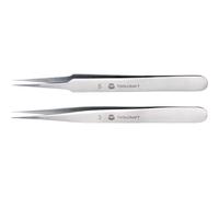 Toolcraft Set di 2 pinzette di precisione, pinzette in acciaio inox, punte super sottili, lunghezza 120 mm, per piccoli componenti, pinzette a punta, 20 g, leggera, meccanica elettronica fine