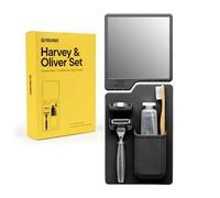 Tooletries,The Harvey & Oliver Set,Portaspazzolino e rasoio e specchio resistente alla nebbia,Doccia in silicone e accessorio da bagno, Rimovibile e riutilizzabile,Carbone