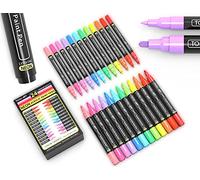 Tooli-art Set di 24 pennarelli acrilici fluorescenti al neon da 0,7 mm extra fine e punta media da 3,0 mm per rocce, vetro, vetri e la maggior parte delle superfici. Non tossico a base d'acqua