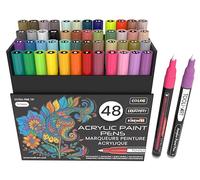 TOOLI-ART Set di 48 pennarelli acrilici, colori assortiti, edizione limitata, punta extra fine da 0,7 mm, per pittura su roccia, vetro, tazze, legno, metallo, tela, fai da te, contorni, atossici, a