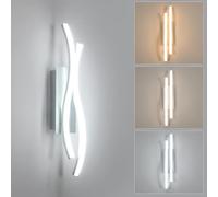 Toolight Applique a Parete Alluminio 14W 3000-6500K Argento 41CM | Faretto da Parete Alluminio, 3 Temperature Regolabili, Design Onda e Linea, Memoria, per Camera Letto e Corridoio