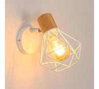 Toolight Applique da Parete Industriale Vintage, E27 Lampada da Parete in Legno, Regolabile 360° Plafoniera da Parete Design Gabbia Interno per Camera da Letto Corridoio Soggiorno Cucina