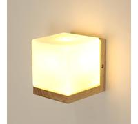 Toolight Lampada da Parete Interno Legno, Applique da Parete Interno Vintage con Paralume in Vetro E27, Lampada a Muro per Camera da Letto Corridoio Scale Soggiorno, Quadrata (Senza Lampadina)