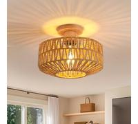 Toolight Lampada da Soffitto in Rattan Soggiorno, Plafoniera Vintage Boho con Paralume E27, Lampadario a Sospensione Intrecciata Rustica per Camera da Letto Cucina Corridoio, Max 60W Ø30cm