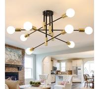 Toolight Lampadario Sputnik, 8-Luci Plafoniera Soffitto Vintage in Metallo E27, Lampadario da Soffitto Moderno per Soggiorno Camera da Letto Sala da Pranzo Cucina, Nero e Oro, Ø90cm