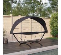 toolkix Letto da esterno con tetto nero, in acciaio e tessuto Oxford, 274 x 114,5 x 171 cm, resistente alle intemperie, per giardino, terrazza, balcone, con protezione solare regolabile e comoda