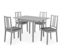 toolkix Set da pranzo da 5 pezzi, grigio, con tavolo allungabile e 4 sedie in legno massello di gomma e MDF, set da pranzo moderno per cucina e soggiorno, salvaspazio, set completo per famiglia