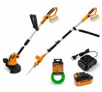 TOOLMAK Kit 2 in 1 20V, Tagliabordi a Batteria 26 cm + Sega da Potatura Telescopica 210 mm, Batteria 20V 4,0Ah (80Wh) e Caricabatterie, per Prato e Rami Alti
