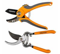 TOOLMAK Set 2 Pezzi Forbici da Potatura, Cesoie Bypass da Giardino con Lame Affilate, Impugnatura Antiscivolo, Forbici Giardinaggio Manuali per Rami, Piante, Fiori, Arbusti TMK19924+TMK19502