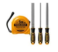 TOOLMAK Set Raspe per Legno 3 Pezzi 8” (200 mm) con Metro a Nastro 5M - Raspa Piana, Tonda e Mezzatonda - Kit Utensili per Fai da Te, Legno e Officina-TMK19476/TMK19775