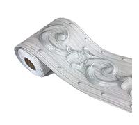 tooloflife 2 Rotoli Bordo per Carta da Parati Elegante Floreale Argentato Autoadesivo per Soffitto Domestico Bordo Decorativo Rimovibile in PVC con Vita in Rilievo e Trasferimenti per Piastrelle