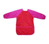 tooloflife Grembiule da pittura per bambini con maniche lunghe e 3 tasche, impermeabile, per dipingere, cucinare, fare lavoretti e mangiare (L, Rosso)
