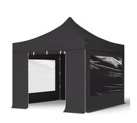 TOOLPORT 3x3m gazebo pieghevole con laterali (finestre panoramiche), PREMIUM acciaio, nero - (600005)