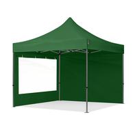 TOOLPORT 3x3m gazebo pieghevole con laterali (finestre panoramiche), PREMIUM acciaio, verde scuro - (600018)