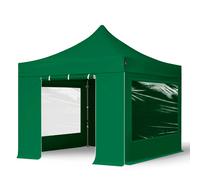 TOOLPORT 3x3m gazebo pieghevole con laterali (finestre panoramiche), PREMIUM acciaio, verde scuro - (600020)