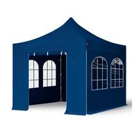 TOOLPORT 3x3m gazebo pieghevole con laterali (finestre), PREMIUM acciaio, blu scuro - (600009)