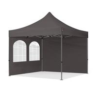 TOOLPORT 3x3m gazebo pieghevole con laterali (finestre), PREMIUM acciaio, grigio scuro - (600022)