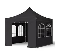 TOOLPORT 3x3m gazebo pieghevole con laterali (finestre), PREMIUM acciaio, nero - (600004)