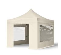 TOOLPORT 3x3m gazebo pieghevole PES con laterali (finestre panoramiche), PROFESSIONAL alluminio, crema - (600144)