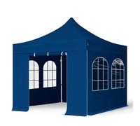 TOOLPORT 3x3m gazebo pieghevole PES con laterali (finestre), PROFESSIONAL alluminio, blu scuro - (600154)