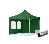 TOOLPORT 3x3m gazebo pieghevole PES con laterali (finestre), PROFESSIONAL alluminio, verde scuro - (600166)
