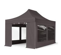 TOOLPORT 3x4,5m gazebo pieghevole PES con laterali (finestre panoramiche), PROFESSIONAL alluminio, grigio scuro - (600204)