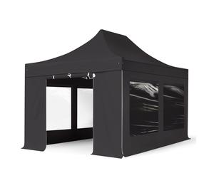 TOOLPORT 3x4,5m gazebo pieghevole PES con laterali (finestre panoramiche), PROFESSIONAL alluminio, nero - (600200)
