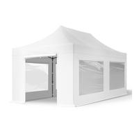 TOOLPORT 3x6 m Gazebo Pieghevole PVC ignifugo con Laterali (finestre panoramiche), Premium Acciaio, Bianco