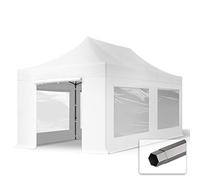 TOOLPORT 3x6 m Gazebo Pieghevole PVC ignifugo con Laterali (finestre panoramiche), Premium Acciaio, Bianco