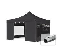 TOOLPORT 4x4m gazebo pieghevole PVC con laterali (finestre panoramiche), PROFESSIONAL alluminio, nero - (59079)