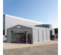 TOOLPORT 8x12m tenda capannone, altezza 3,0m porta a pacchetto, PVC 850, grigio, con statica (sottofondo in terra) - (93819)