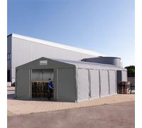 TOOLPORT 8x12m tenda capannone, altezza 3,0m porta scorrevole e lucernari, PVC 850, grigio, senza statica - (79843)