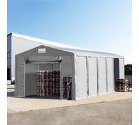 TOOLPORT 8x12m tenda capannone, altezza 3,6m porta a pacchetto e lucernari, PVC 850, grigio, senza statica - (79849)