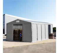 TOOLPORT 8x12m tenda capannone, altezza 4,0m porta scorrevole e lucernari, PVC 850, grigio, con statica (sottofondo in terra) - (93839)