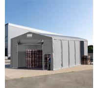 TOOLPORT 8x24m tenda capannone, altezza 4,0m porta a pacchetto e lucernari, PVC 850, grigio, con statica (sottofondo in cemento) - (94278)