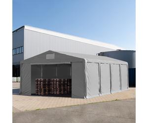 TOOLPORT 8x8m tenda capannone, altezza 3,0m porta a cerniera, PVC 850, grigio, con statica (sottofondo in terra) - (93809)