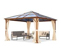 TOOLPORT Gazebo da giardino 4x4 m look quercia, tetto ca. 8mm policarbonato, 4 teli laterali color crema