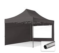 TOOLPORT Gazebo pieghevole 3x4,5 m Premium acciaio 40 mm grigio scuro | 2 laterali con finestre panoramiche, telo in poliestere 750 N, struttura in acciaio 40 mm