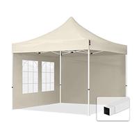 TOOLPORT 3x3m gazebo pieghevole con laterali (finestre), ECONOMY acciaio, crema - (59035)
