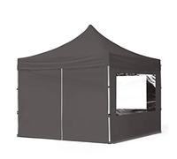 TOOLPORT Gazebo Pieghevole Giardino 3x3m - 4 Laterali Alluminio Telo Idrorepellente Padiglione Mercati Sagre Grigio
