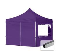 TOOLPORT Gazebo Pieghevole Giardino 3x3m - 4 Laterali Alluminio Telo Idrorepellente Padiglione Mercati Sagre Viola