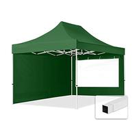TOOLPORT Gazebo Pieghevole Giardino 3x4,5m - 2 Laterali (finestre panoramiche) Telo 700N Poliestere Idrorepellente Padiglione Mercati Sagre Verde