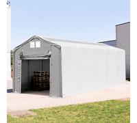 TOOLPORT Outlander 4x12 m tendostruttura, altezza 3,0m porta a pacchetto e lucernari, PVC 850, grigio, con statica (sottofondo in terra) - (94318)