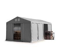 TOOLPORT Tendone deposito 5x8 m Tendone Industriale Tendostruttura con Altezza Laterale 3m Grigio telone in PVC 850 N Impermeabile utilizzo continuativo con portone Scorrevole