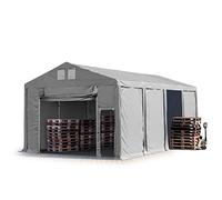 TOOLPORT Tendone deposito 5x8 m Tendone Industriale Tendostruttura con Altezza Laterale 3m Grigio telone in PVC 850 N Impermeabile utilizzo continuativo con Apertura a Fisarmonica
