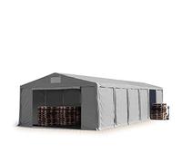 TOOLPORT Tendone deposito 8x12 m Tendone Industriale Tendostruttura con Altezza Laterale 3m Grigio telone in PVC 850 N Impermeabile utilizzo continuativo con Apertura con Cerniera